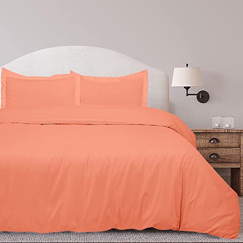 Image of ROYALE LINENS Coral Duvet Cover Twin Size - 2 Piece Bedding Comforter Covers - Zipper Closure - 1 Twin Duvet Cover 68x90 inches and 1 Pillow Sham - No Comforter Included