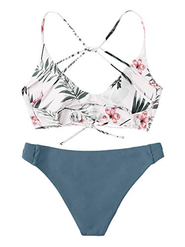 SweatyRocks Women's Sexy Bathing Suit Floral Print Cross Back Bikini Set Swimsuits2