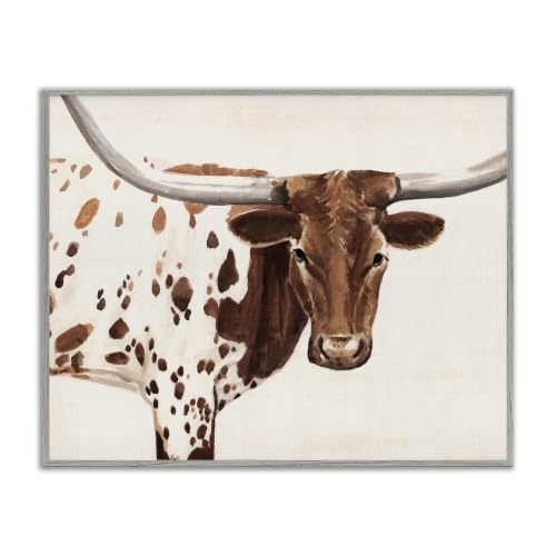 'Country Brown Spotted Longhorn Cattle Portrait'| Framed Giclee Art