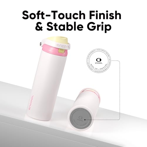 Image of ENCOOL Leakproof Insulated Water Bottle with Straw Dual-Sip Water Bottle Bag-Safe Design for Work, Commute & Gym - Keeps Drinks Cold All Day, 24 oz, Butter Rose