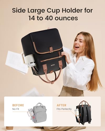 LOVEVOOK Laptop Backpack for Women & Men, Multi-Pocket College Business Work Bookbag with Saparate Laptop Compartment, Water Resistant Commute Travel Backpack for Teacher Nurse, 17.3 Inch, Black Brown — view 6