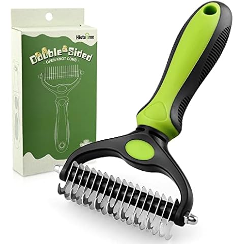YETEE Dog Brush, Dog Brushes for Grooming, Dog Grooming Brush Slicker Dog Brush Removes Loose Undercoat, Mats & Tangled Hair, Double Sided Undercoat Rake, Brush for Short/Long Haired Dogs - Green Cover
