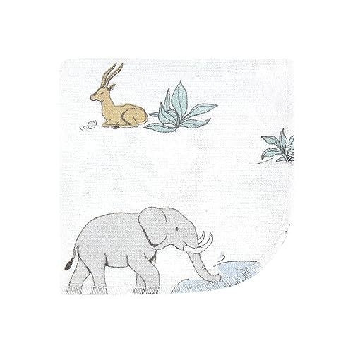 Image of Hudson Baby Unisex Baby Flannel Cotton Poly Washcloths, Boy Safari World 12-Pack, One Size