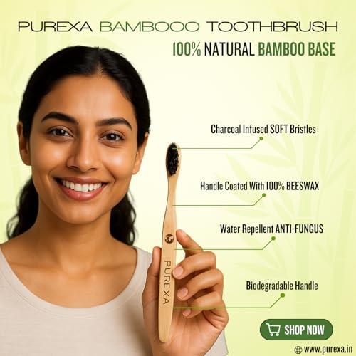 Image of Bamboo Toothbrush with Activated Charcoal BPA-Free Soft Bristles (Pack of 1), 100% Natural, Eco-Friendly and Biodegradable Handle