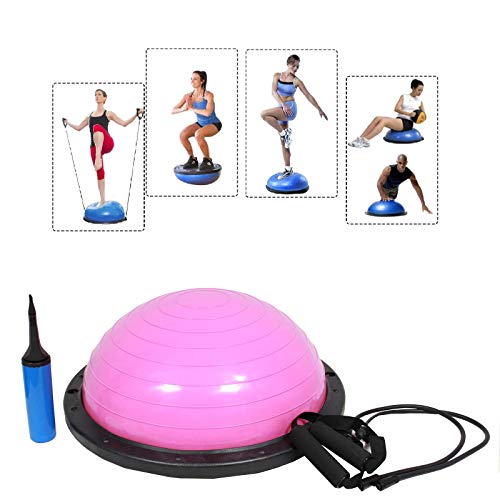 Baumarktplus Balancetrainer Yoga Gymnastik Balance Half Ball Trainingsball Halbkugel mit Expander und Pumpe für Fitness, Stabilität, Core Trainig Pink