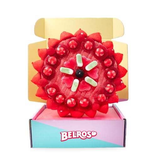 BELROS Tarta Golosinas Grande Estilo Freson con Efecto Flor. Ocasión Especial Mama y Papá. Idea para Cumpleaños y Celebraciones. Ideal para Regalos. Combinación Chuches Dulces y Lenguas Ácidas