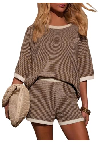 SweatyRocks Women's Striped Sweater Set 2 Piece Outfits Oversized Knit