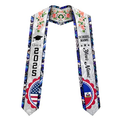 MonkeyVan Personalized Haiti Graduation Stole Sash 2025, Haitians American Flag Graduation Sash, Graduation Stole Haiti Gifts Ht 10