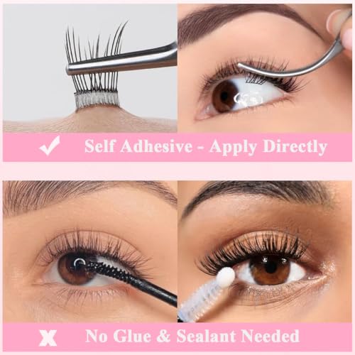 Image of MAYCREATE False Eyelashes, Lash Extensions Natural Pre-glued Cluster Lashes D Curl Individual Lash Extensions Anime Lashes for DIY Eyelash Extension