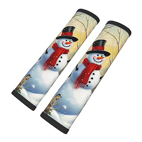 Zelamiee Birds Snowman Winter Seat Belt Cover Fits Cars Trucks SUV Sedans Sweat Absorption Car Seatbelt Strap Cover, Christmas Snowflake Auto Interior Accessories Protector