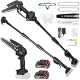 2-IN-1 Cordless Pole Saw, Upgraded Mini Chainsaw with Pole, 21V Electric Pole Chainsaw W/2Pcs 3.0Ah Battery, 33FT/S Speed, 6' & 4' Cutting Capacity, 13FT Max Reach Pole Saw for Tree Trimming Branches