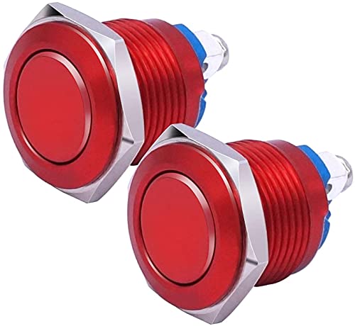 Interrupteur bouton-poussoir momentané 19mm étanche à l'usure en métal noir rouge INFRI