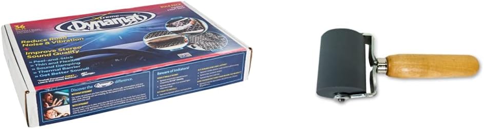 Dynamat 10455 18" x 32" x 0.067" Thick Self-Adhesive Sound Deadener (9 Sheets) | DYNAMAT 10007 Dyna-Roller Professional Heavy Duty Sound Deadener Installation Tool