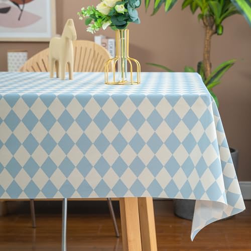 HOMOHEINI Rectangle Table Cloth, Vinyl Tablecloth, 54"x84", Blue Checkered