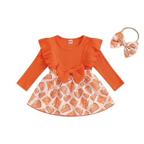 Image of Covvoliy Newborn Baby Girl Clothes Floral Print Ruffle Long Sleeve Romper Dress Infant Fall Winter Outfits Headband