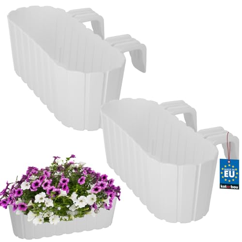 KOTARBAU® 2er Set Blumentopf 40 x 15 x 15 cm Weiß PVC Blumenkasten Balkongeländer für Balkon mit Halterung Pflanzkübel Außen Balkongeländer Hochbeet Balkon Blumentopf Balkonblumentopf Blumentöpfe