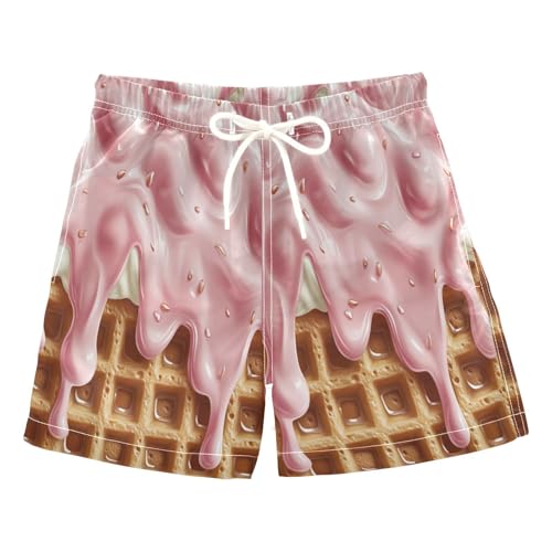 Boccsty Pink Milk White Glaze Ice Cream Boys Swim Trunks Baby Kids Swimwear Summer Toddler Beach Board Shorts 2T