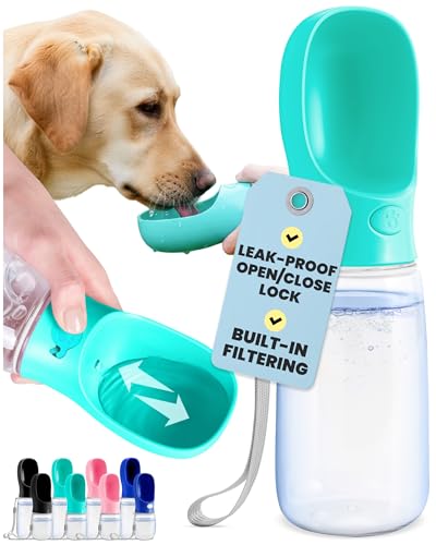MalsiPree Portable Dog Water Bottle - 19 Oz, Blue - Leak-Proof Water Bowl Dispenser with Lock for Trail Hiking, Park Visit, Camping & Beach Days, Travel & On-The-Go