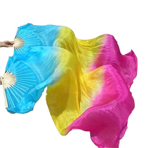 Abanicos de danza del vientre de seda real con degradado de color para mujer, 1 par