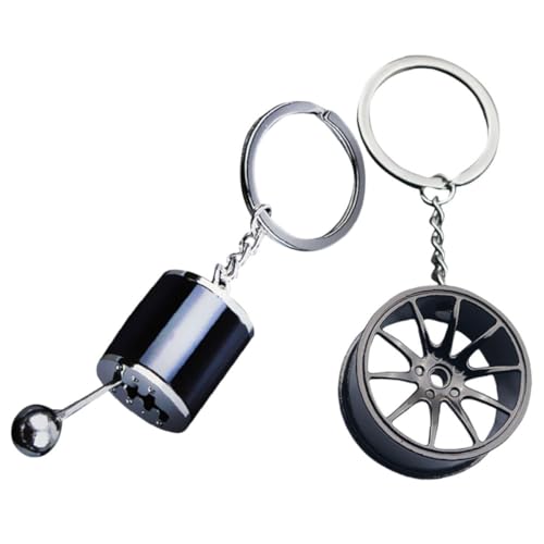 Veemoon Accesorios Metálicos para Llaveros de Coche 2 Piezas Palanca de Cambios y Llanta, Organizador de Llaves para Hombre, para Mochila y Bolsos