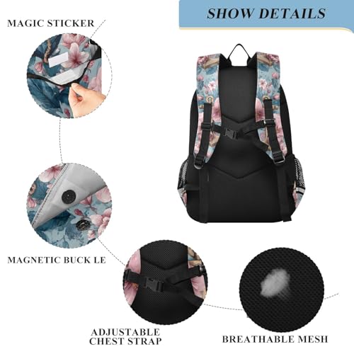 senya Anchor Pink Flower Backpack Water-Resistant Bag Lightweight Bookbags with Reflective Strip2