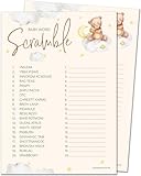 20 x Word Scramble Baby Shower Game – Unisex Neutral Teddy Bear Design (20 Guest Cards + 1 Card of Answers for The Host + Winner's Certificate)…