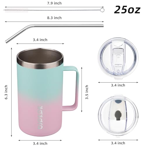 Image of BJPKPK 25oz Insulated Coffee Mug with Handle, Stainless Steel Travel Mug | Keeps Drinks Hot & Cold, Double Wall Vacuum, 2 Lids Included, BPA-Free Coffee Tumbler for Home, Office & Travel