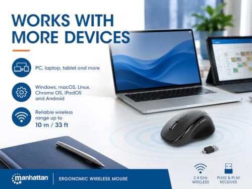 Ratón inalámbrico Manhattan 190237 ergonómico de 1600 DPI con 7 botones para oficina 3