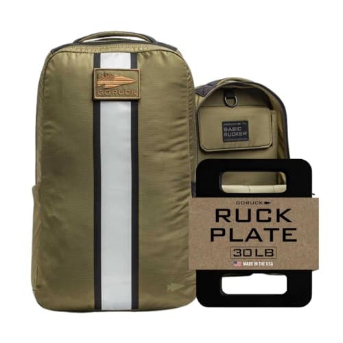 GORUCK Basic Rucker 17L Tactical Backpack (Ranger Green) Bundle with 30LB Ruck Plate – Durable Rucksack & MOLLE Daypack – Military Grade Training Gear for Hiking & Fitness