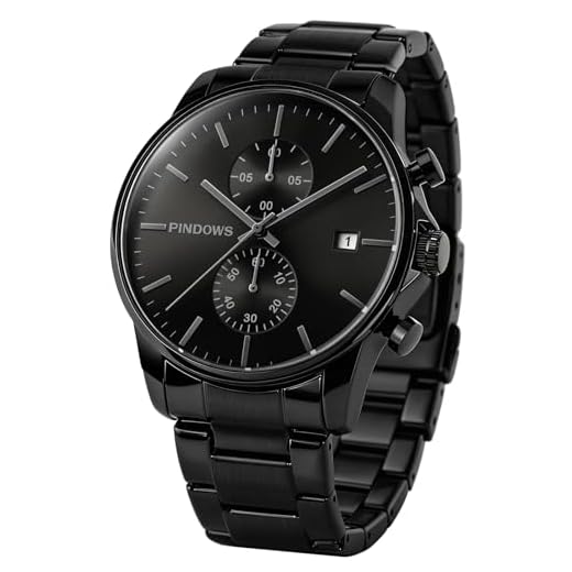 PINDOWS Men's Black Minimalist Watch Stainless Steel Chronograph, Date