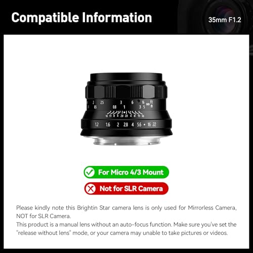 Image of Brightin Star Prime Lens for Panasonic Olympus Micro4 /3 Mount Mirrorless Cameras (35 /1.2 APS-C)