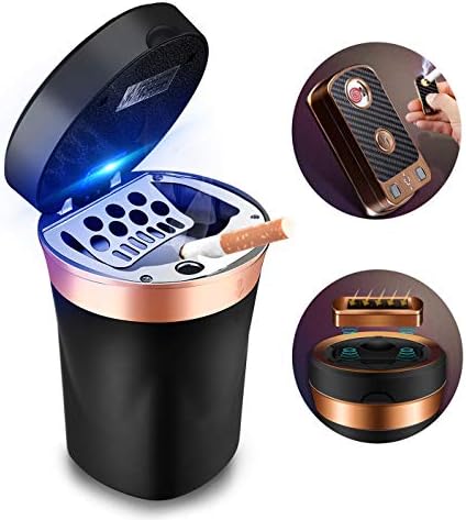 SOLARXIA Car Ashtray, Auto Ashtray Cigar Electronic Cigarette Lighter Detachable Solar Powered / USB Rechargeable with Lid Blue LED Light for Most Car Cup Holder Home Office (Black)