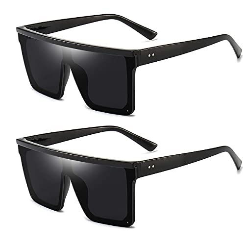 Dollger Gafas de Sol Cuadrado de Gran Tamaño para Mujer Hombre Vintage Flat Top Gafas de Sol Protección UV Negro+Negro