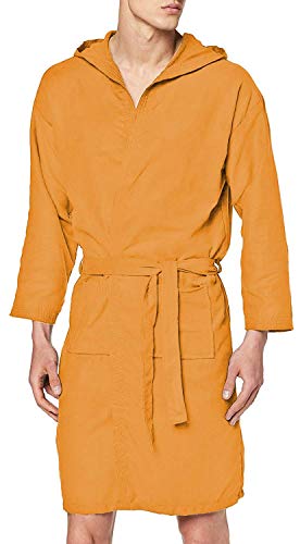 PETTI - Albornoz, Albornoz Mujer, Albornoz Hombre, Albornoz Unisex, Albornoz Microfibra, Albornoz con Capucha Bolsillos y Cinturón, Naranja