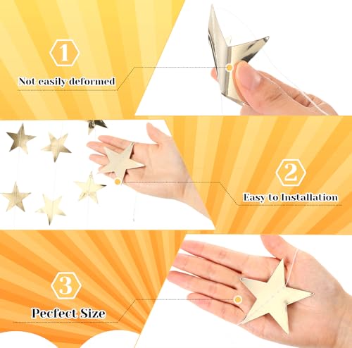 Image of Spakon 65 Feet Glitter Star Paper Garland Banner Hanging Decoration Star Streamers Double Side 2026 Graduation Decorations for Wedding Birthday Festival New Year Party Decoration(Champagne Gold)