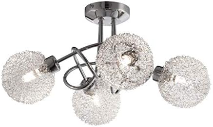 Nielsen Thurne Modern Polished Chrome 4 Light Flush Curved Arm Ceiling Light with Beautiful Clear and Frosted Glass and Scribble Ball Globe Shade