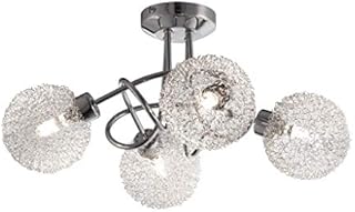 Nielsen Thurne Modern Polished Chrome 4 Light Flush Curved Arm Ceiling Light with Beautiful Clear and Frosted Glass and Scribble Ball Globe Shade
