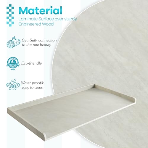 Kaboon Washer Dryer Countertop, Melamine Countertop with Edge Rails - 27.5" Depth x 54" Width Laundry Room Organization, Sea Salt/Greylish White