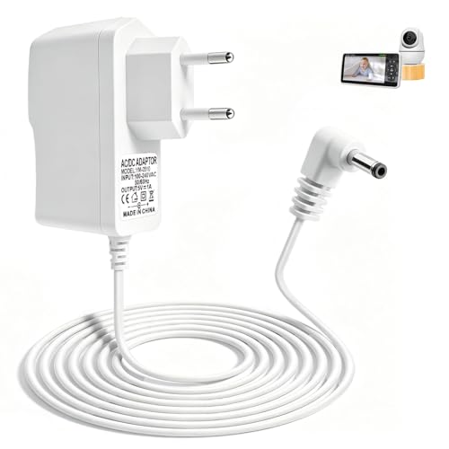 Câble d'alimentation 5V 1A pour Babyphone HelloBaby HB50 HB66, Chargeur de Rechange 2m pour Unité Parents et Bébés, Adaptateur Secteur Caméra (Blanc)