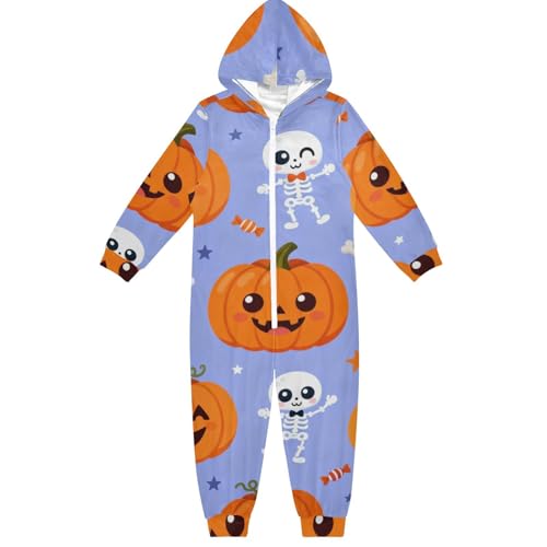 GuoChe Halloween Pumpkins and Skeleton Fleece Zipper Hooded Toddler 1 piecing Bathrobe Home Clothing 5-14T