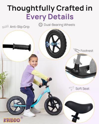 Image of KRIDDO Toddler Balance Bike 2 Year Old, Age 24 Months to 5 Years Old, Early Learning Interactive Push Bicycle with Steady Balancing, Gift Bike for 2-5 Boys Girls, Blue