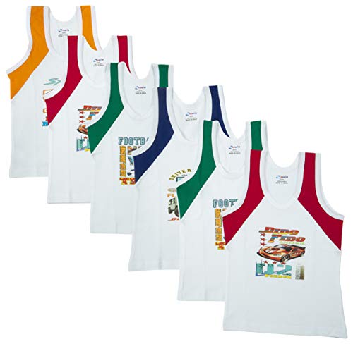 Image of Dowin Sleeveless Printed Cotton Vest for Kids Boys (Pack of 6)