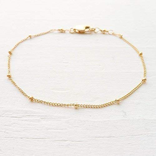 Gold Filled Bracelet 7.5 inch Dainty Beaded Chain Simple Layering Basic Jewelry