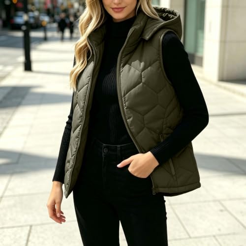 Puffer Vest Women Hood Quilted Zip Sleeveless Jacket Fall Winter Outerwear - image 2