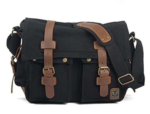 Eysee borsa a tracolla da uomo in tela con pelle, borsa a tracolla da uomo retrò in tessuto per...