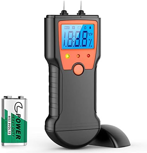 Wood Moisture Meter for Firewood - Digital Moisture Meter for Wood Pin Type Wood Moisture Tester Water Leak Detector Dampness Tester Meter for Wood Building Material with Visual High-Medium-Low Alerts