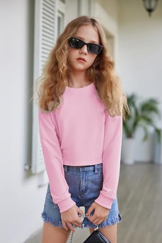 Image of Arshiner Girls Crop Tops Kids Long Sleeve Pullover Sweatshirts Girls Cropped Crewneck Sweatshirt for Teen Girl