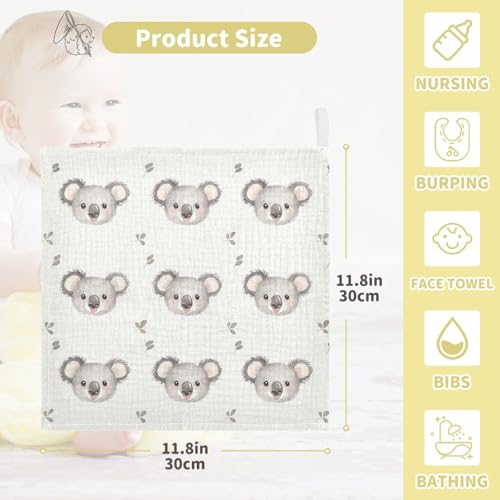 Image of vvfelixl Cartoon Simple Koala Bear Baby Burp Cloths Baby Muslin Washcloths for Boys Girls Cotton Babys Face Towel for Newborn Infants Soft and Absorbent 11.8 X 11.8 in, 5 Pack