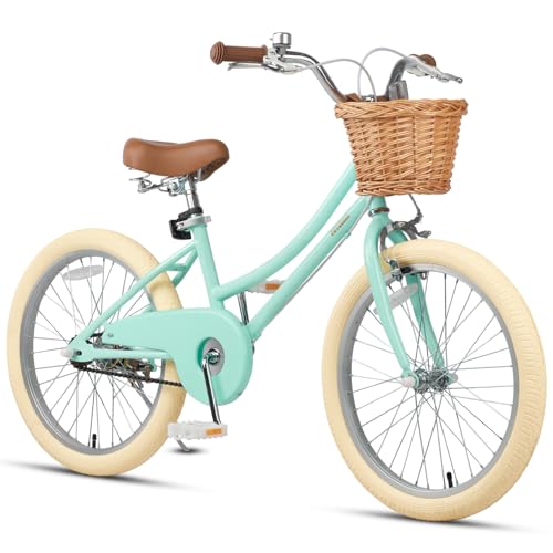 Image of Petimini Vintage Kids Bike for Girls, 12-20 Inch Classic Bicycle with Wicker Basket & Bell, High Tensile Steel Frame, Training Wheels (12-18 inch), 85% Pre-Assembled, Retro Bike for Outdoor Riding