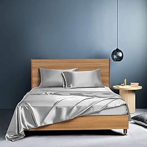 Spannbettlaken Bettlaken 180×200 Satin Grau Hellgrau Uni Muster Boxspringbett Topper Frottee Seide Glänzend Bettlaken Spannbetttuch 180 x 200 cm Spannbetttücher für Hohe Matratze bis 25-30 cm